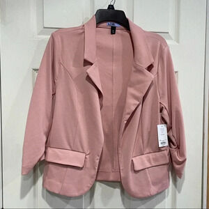 Vylette Pink Fitted Blazer Size XL Three Quarter 3/4 Ruched Sleeves NWT